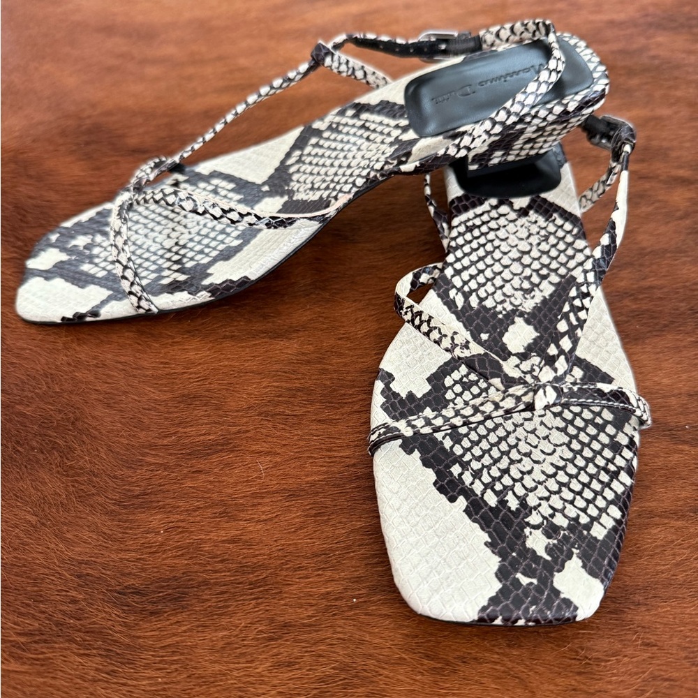 Massimo Dutti Black and Cream Snakeskin Sandals